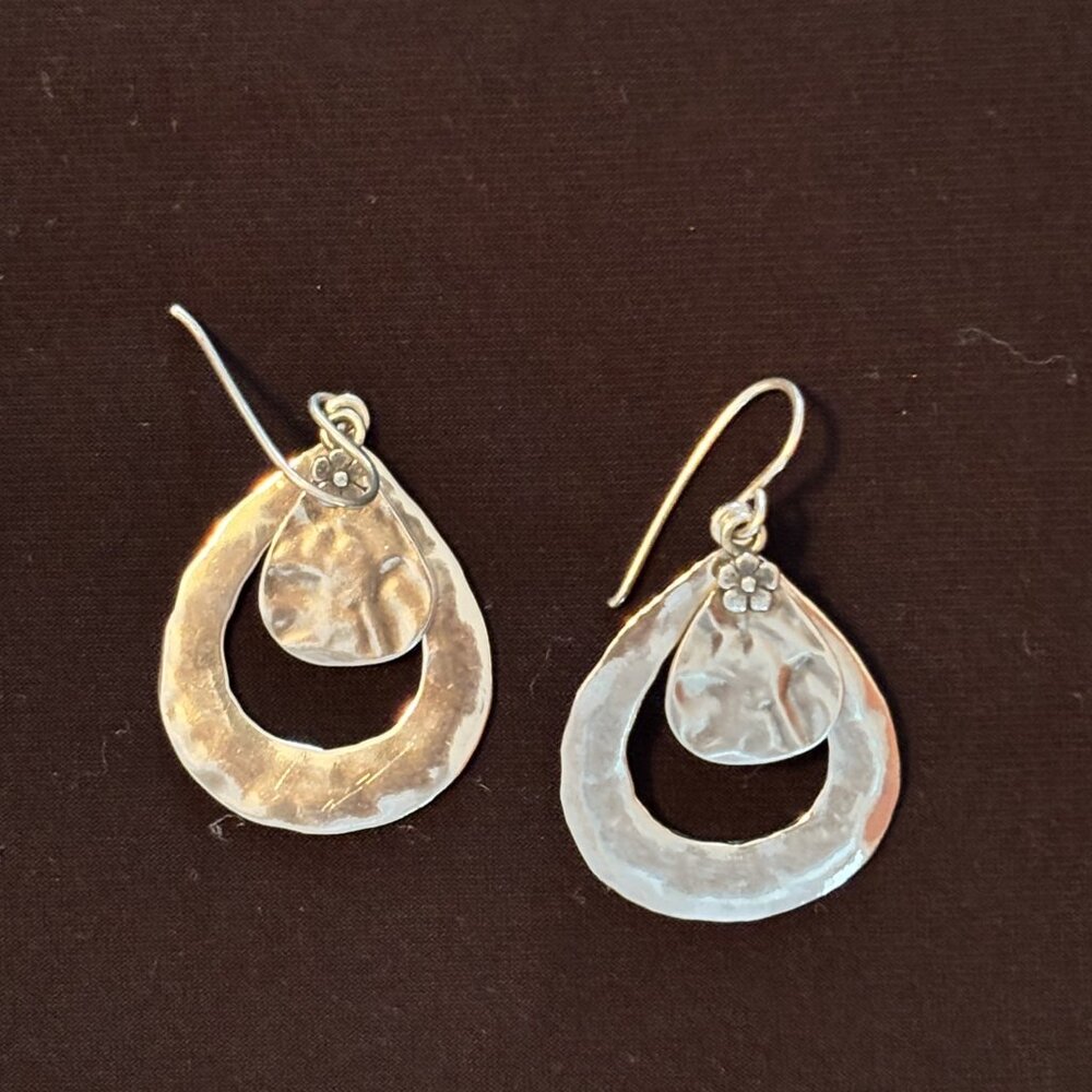 SILPADA Hammered Silver Teardrop Flower Dangle Drop Earrings